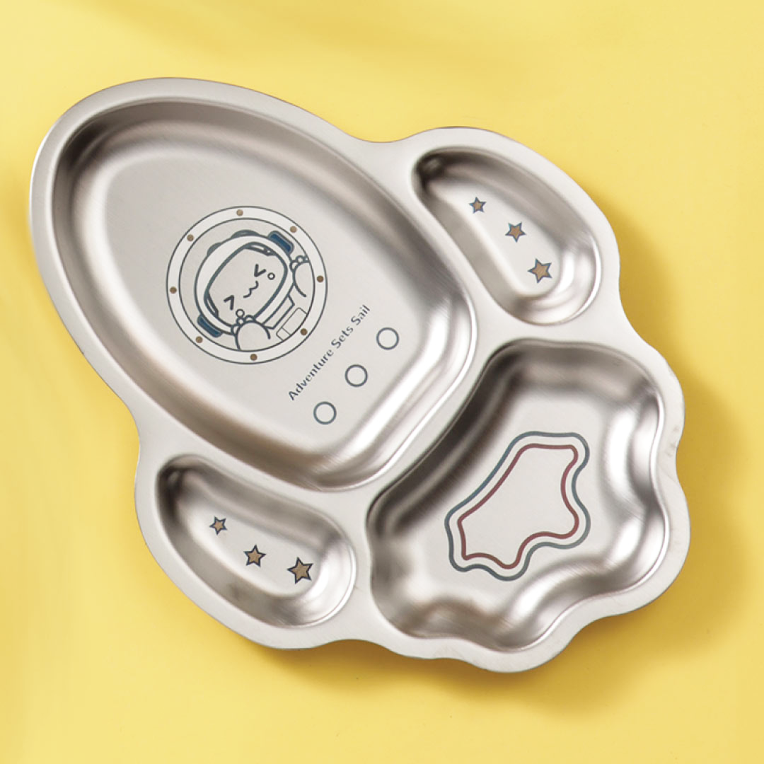 4 Compartment Stainless steel Rocket Plate - Dino