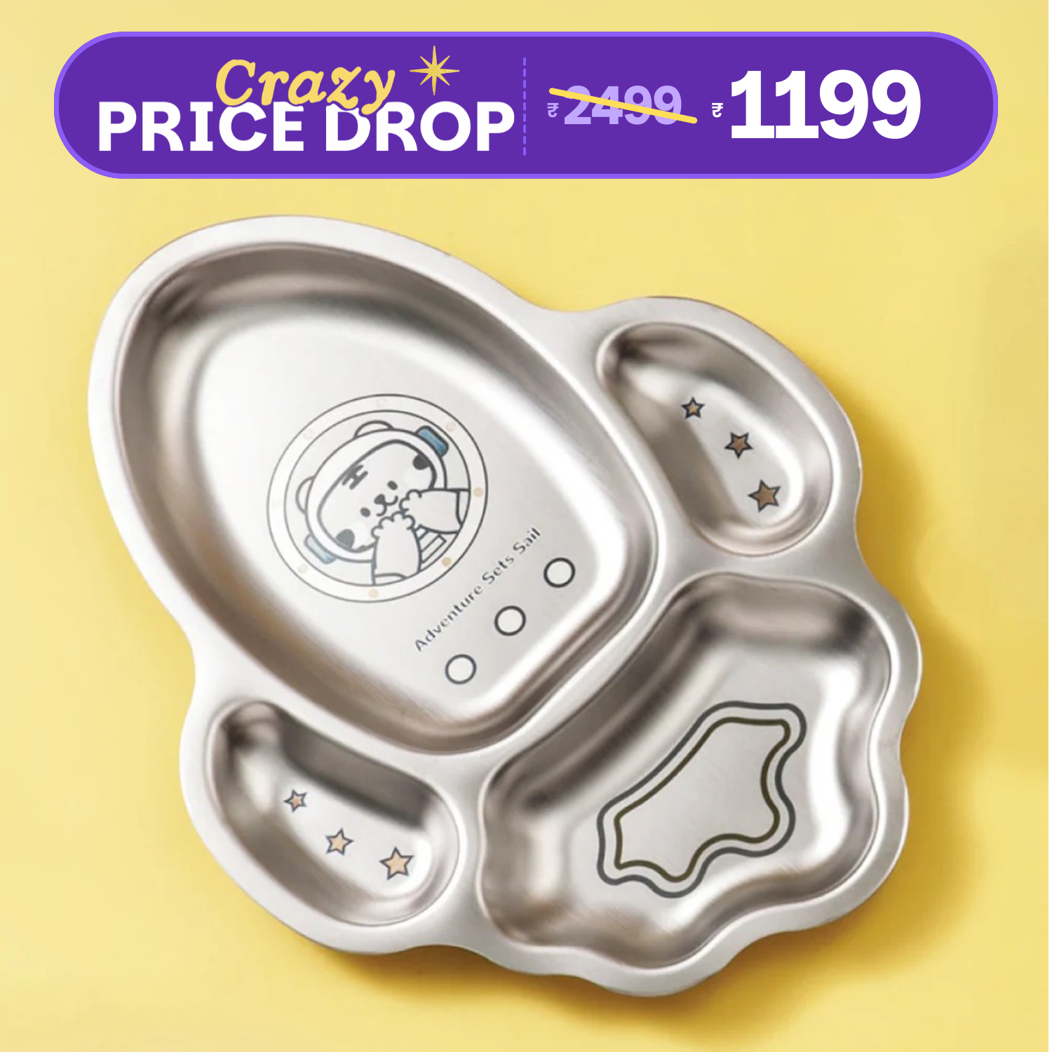 4 Compartment Stainless steel Rocket Plate - Tiger