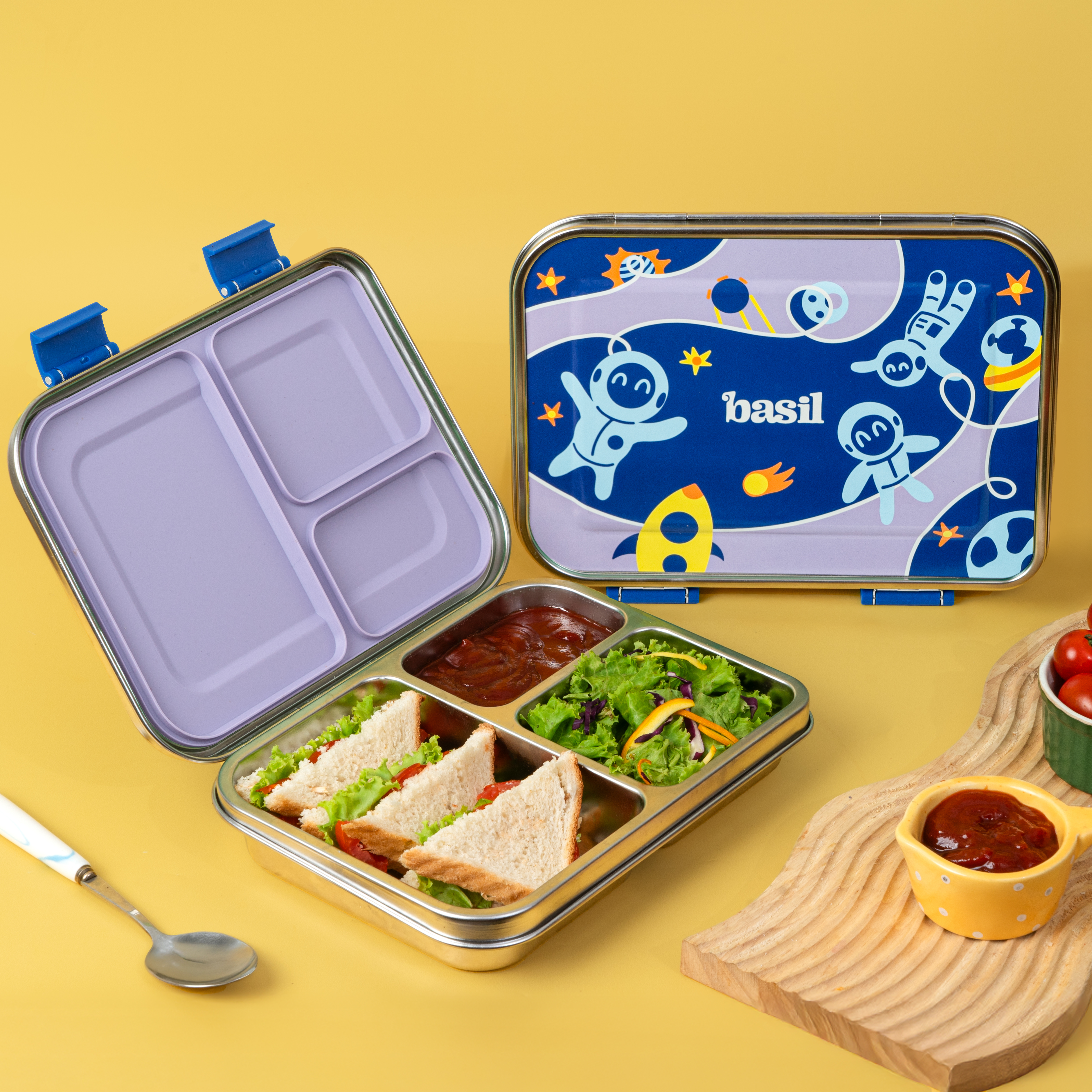 3 Compartment Easy open-close Bento - Super Swoosh
